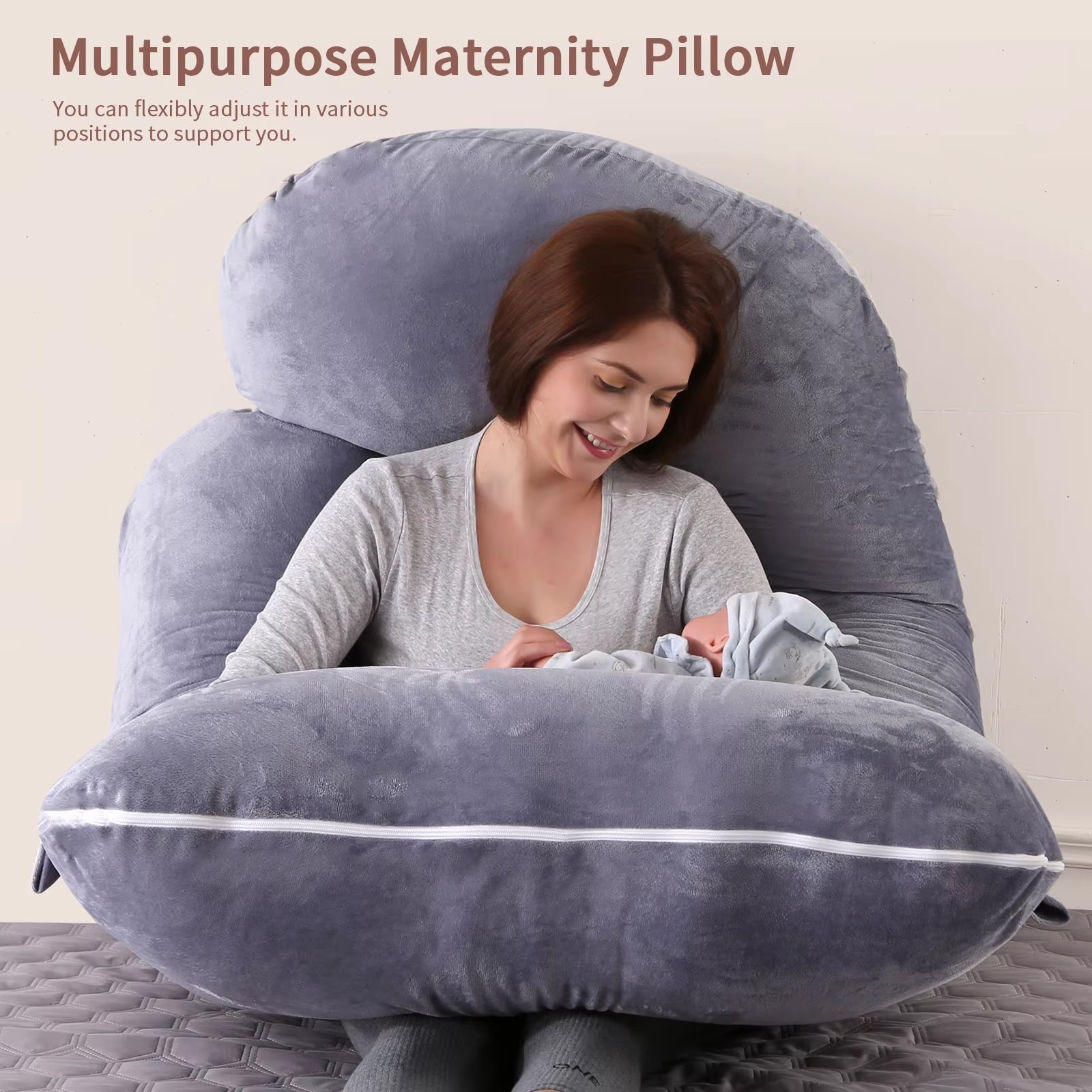 NestLula Full-Body U-Shaped Pregnancy Pillow with Dual-Layer Washable Covers, Ergonomic Bump Support and Postpartum Nursing Versatility
