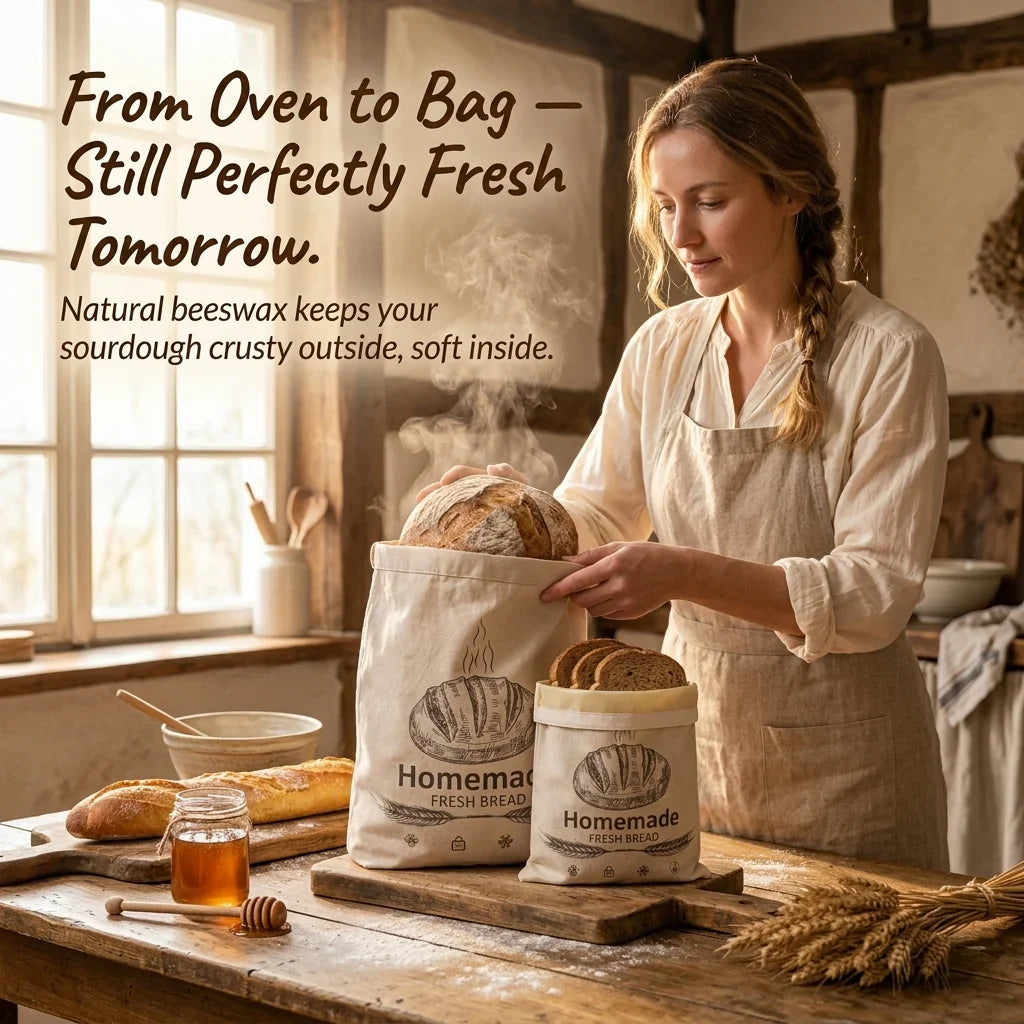 Reusable Organic Linen Beeswax Bread Bag for Sourdough 17x12.6