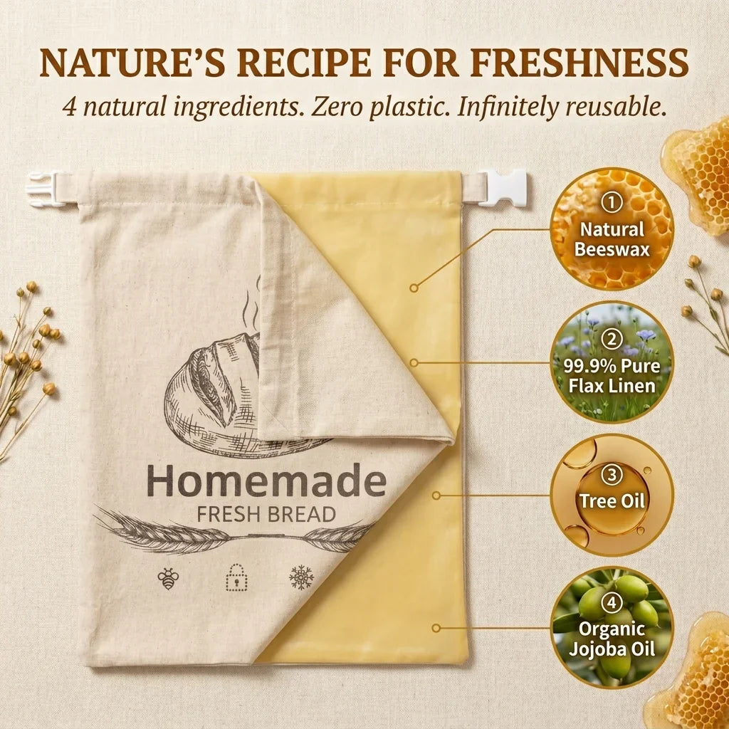 Reusable Organic Linen Beeswax Bread Bag for Sourdough 17x12.6