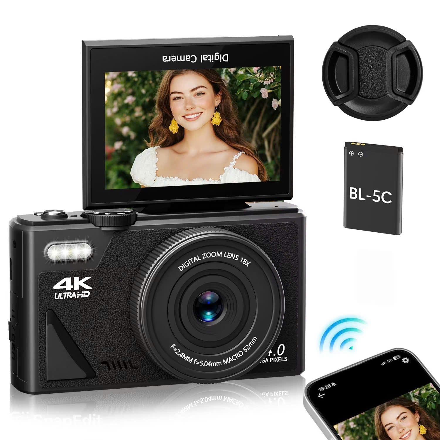 ShotRiso 64MP Digital Camera 4K 60FPS Vlogging Cam with 3