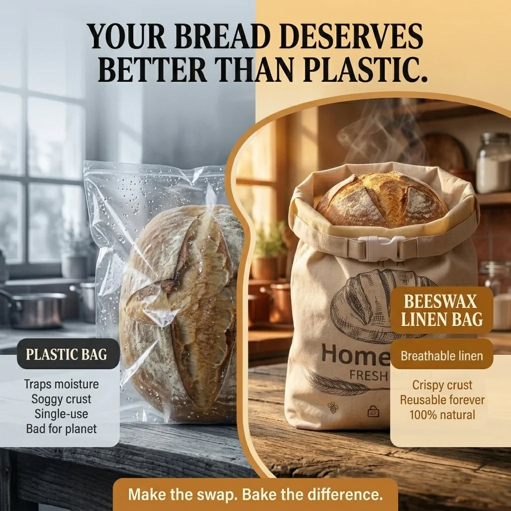 Reusable Organic Linen Beeswax Bread Bag for Sourdough 17x12.6
