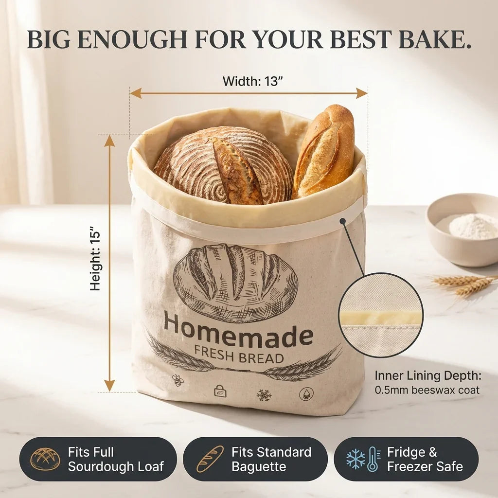 Reusable Organic Linen Beeswax Bread Bag for Sourdough 17x12.6