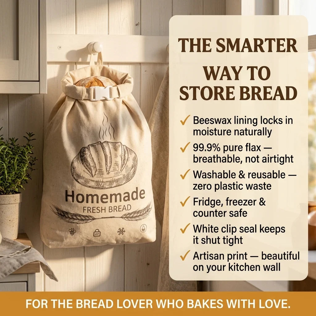 Reusable Organic Linen Beeswax Bread Bag for Sourdough 17x12.6