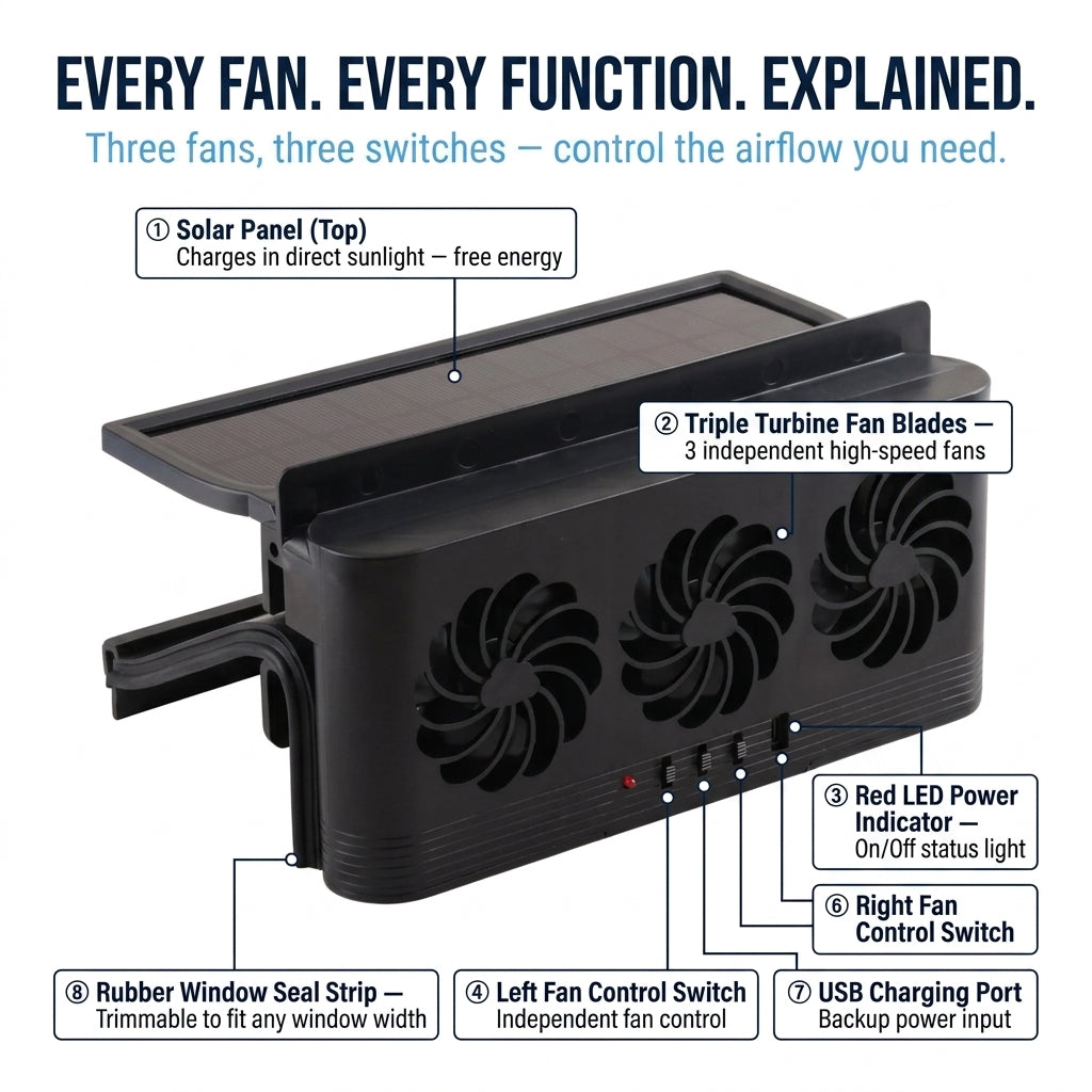 PiepelMos Solar Car Fan Window Auto Ventilation Exhaust Cooling Fan