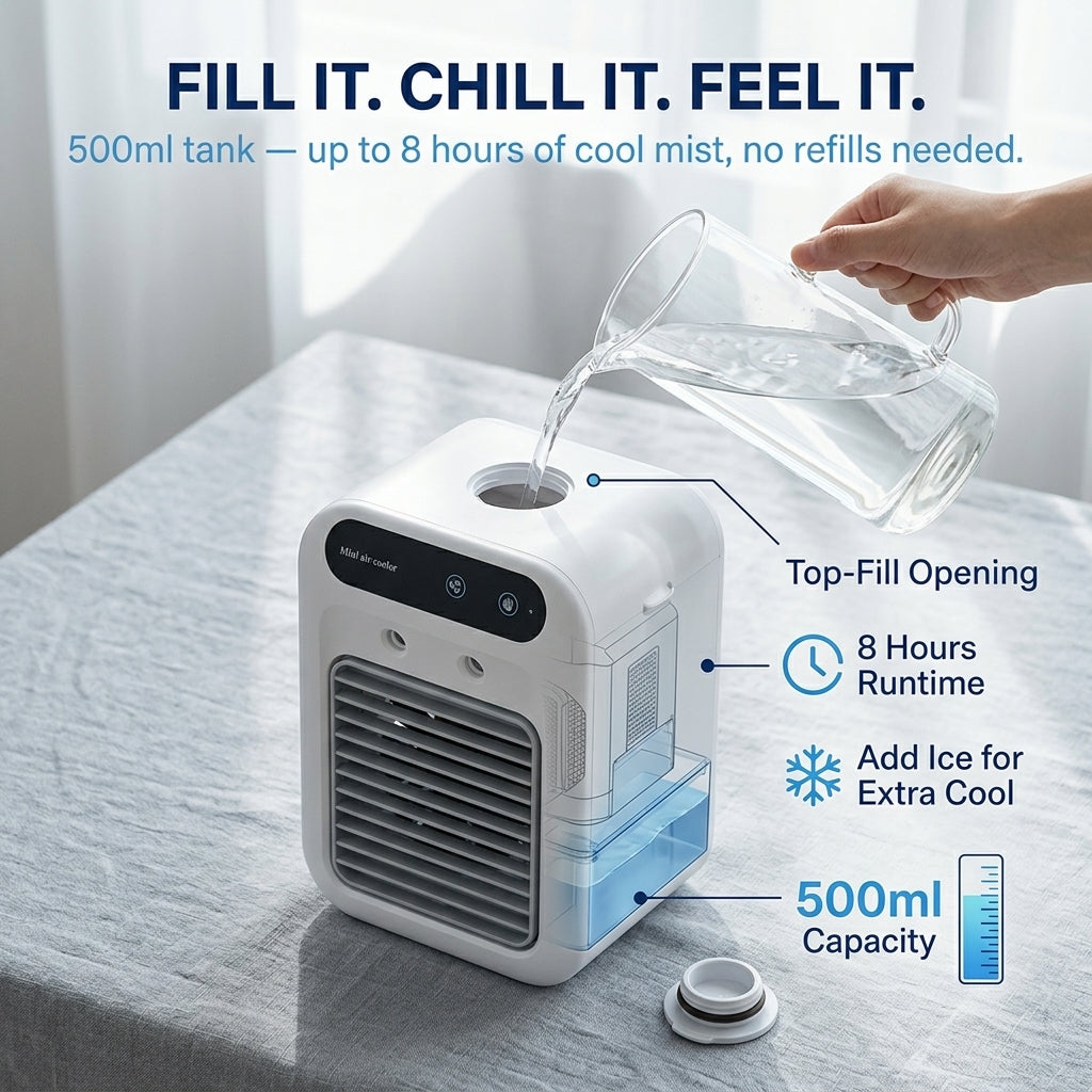 RimiLoxa Portable Air Conditioner Without Hose, 10h Cool Mist 10m Range Fan