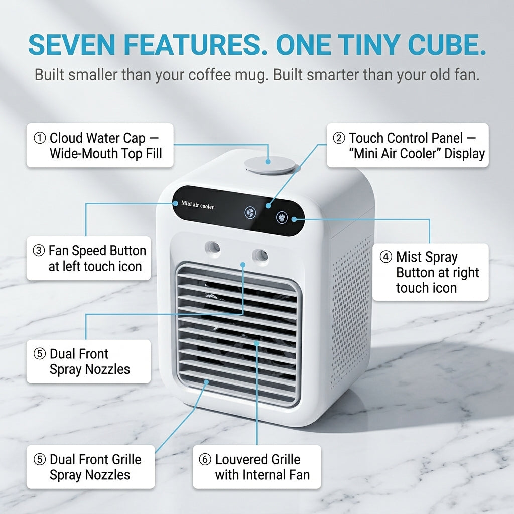 RimiLoxa Portable Air Conditioner Without Hose, 10h Cool Mist 10m Range Fan