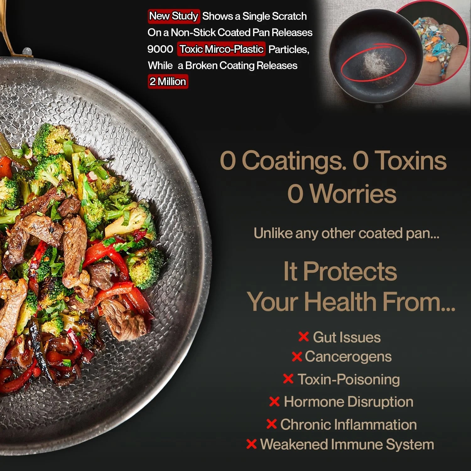 NoviApex Pure Titanium Skillet Pan - PFAS-Free, Hand-Forged Hammer Pattern, 1.5 Million Scratches Tested, Metal Utensil Safe