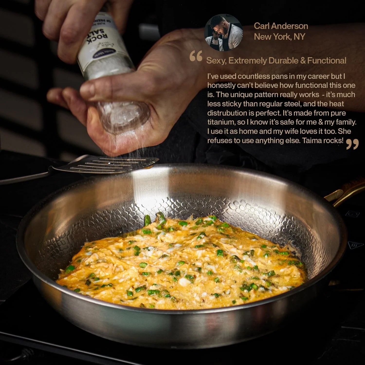 NoviApex Pure Titanium Skillet Pan - PFAS-Free, Hand-Forged Hammer Pattern, 1.5 Million Scratches Tested, Metal Utensil Safe