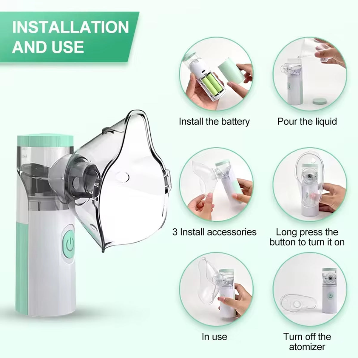 AeroEzex Portable Mesh Nebulizer - Whisper-Quiet (<25dB), 1-3 Micron Fine Mist, 45° Leak-Proof, USB-C Rechargeable with 8-Session Battery Life