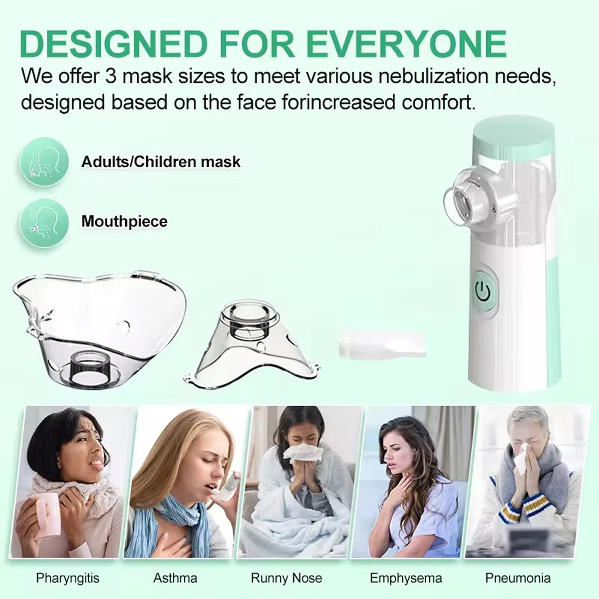 AeroEzex Portable Mesh Nebulizer - Whisper-Quiet (<25dB), 1-3 Micron Fine Mist, 45° Leak-Proof, USB-C Rechargeable with 8-Session Battery Life