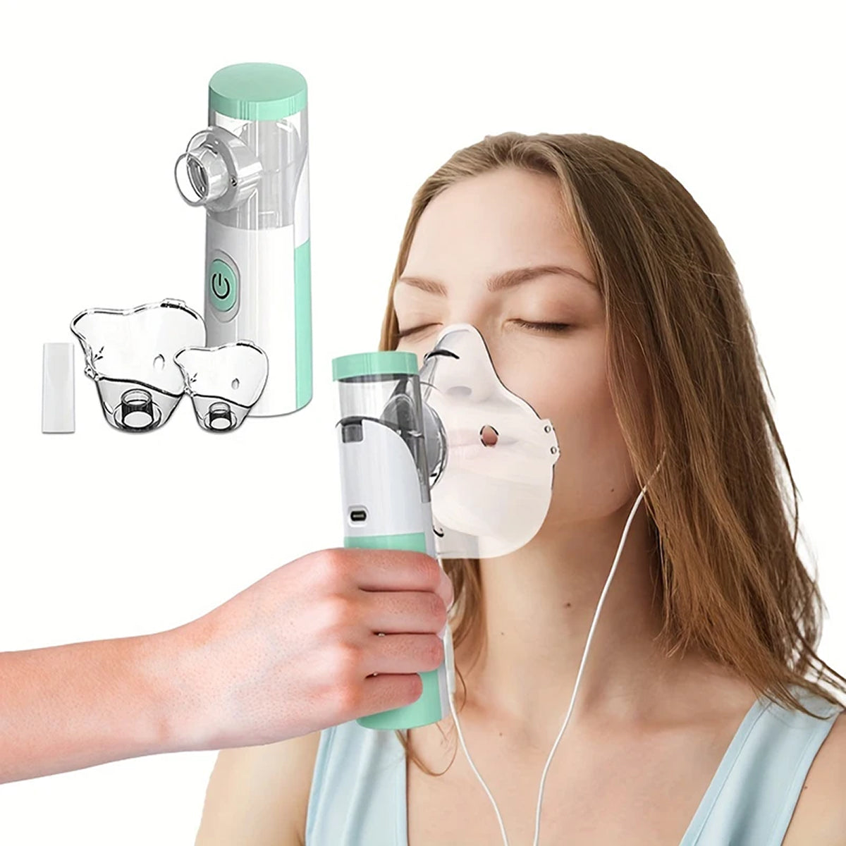 AeroEzex Portable Mesh Nebulizer - Whisper-Quiet (<25dB), 1-3 Micron Fine Mist, 45° Leak-Proof, USB-C Rechargeable with 8-Session Battery Life