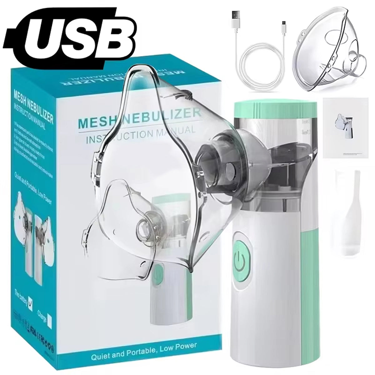 AeroEzex Portable Mesh Nebulizer - Whisper-Quiet (<25dB), 1-3 Micron Fine Mist, 45° Leak-Proof, USB-C Rechargeable with 8-Session Battery Life