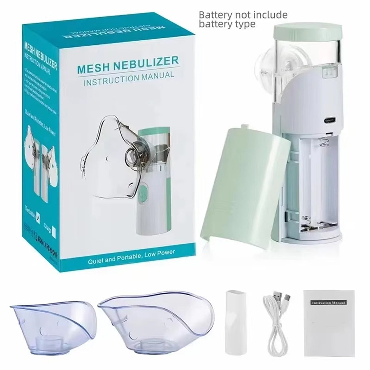 AeroEzex Portable Mesh Nebulizer - Whisper-Quiet (<25dB), 1-3 Micron Fine Mist, 45° Leak-Proof, USB-C Rechargeable with 8-Session Battery Life