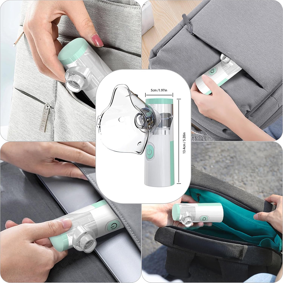 AeroEzex Portable Mesh Nebulizer - Whisper-Quiet (<25dB), 1-3 Micron Fine Mist, 45° Leak-Proof, USB-C Rechargeable with 8-Session Battery Life