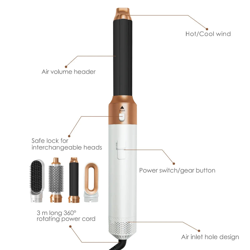 AeroLexu 5-in-1 Hair Dryer Brush 1000W Ionic Air-Wrap Styler with 3 Heat Settings and Travel Case