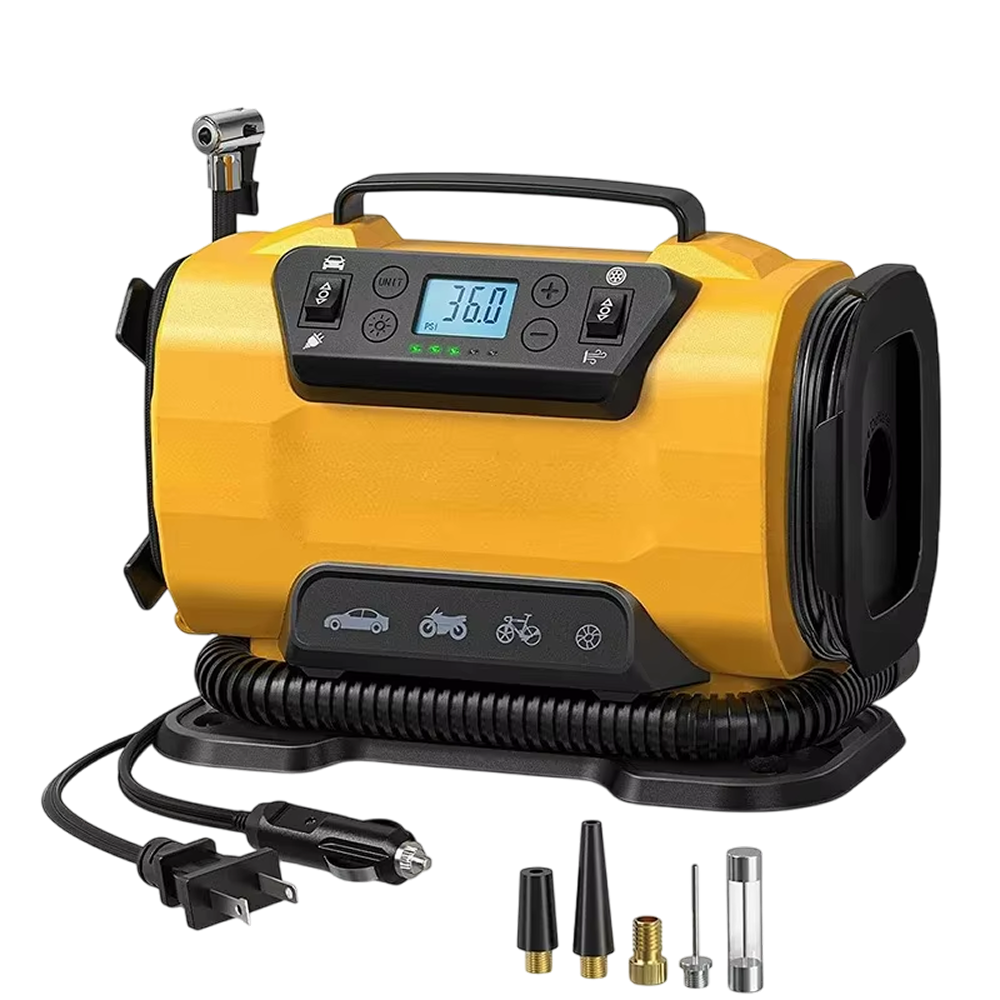 AiriPaxi Portable Air Compressor 150 PSI Dual-Power AC/DC Inflator with Auto-Stop
