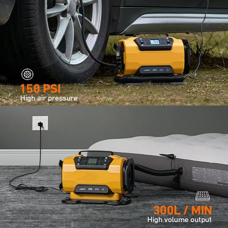 AiriPaxi Portable Air Compressor 150 PSI Dual-Power AC/DC Inflator with Auto-Stop