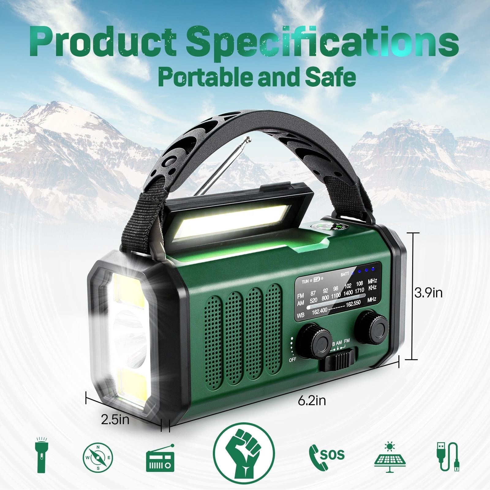 Title: AlertWavi Emergency Weather Radio - 10,000mAh Power Bank, NOAA Weather Alert, Solar/Hand Crank/USB-C Charging, 300 Lumen Flashlight & SOS Alarm