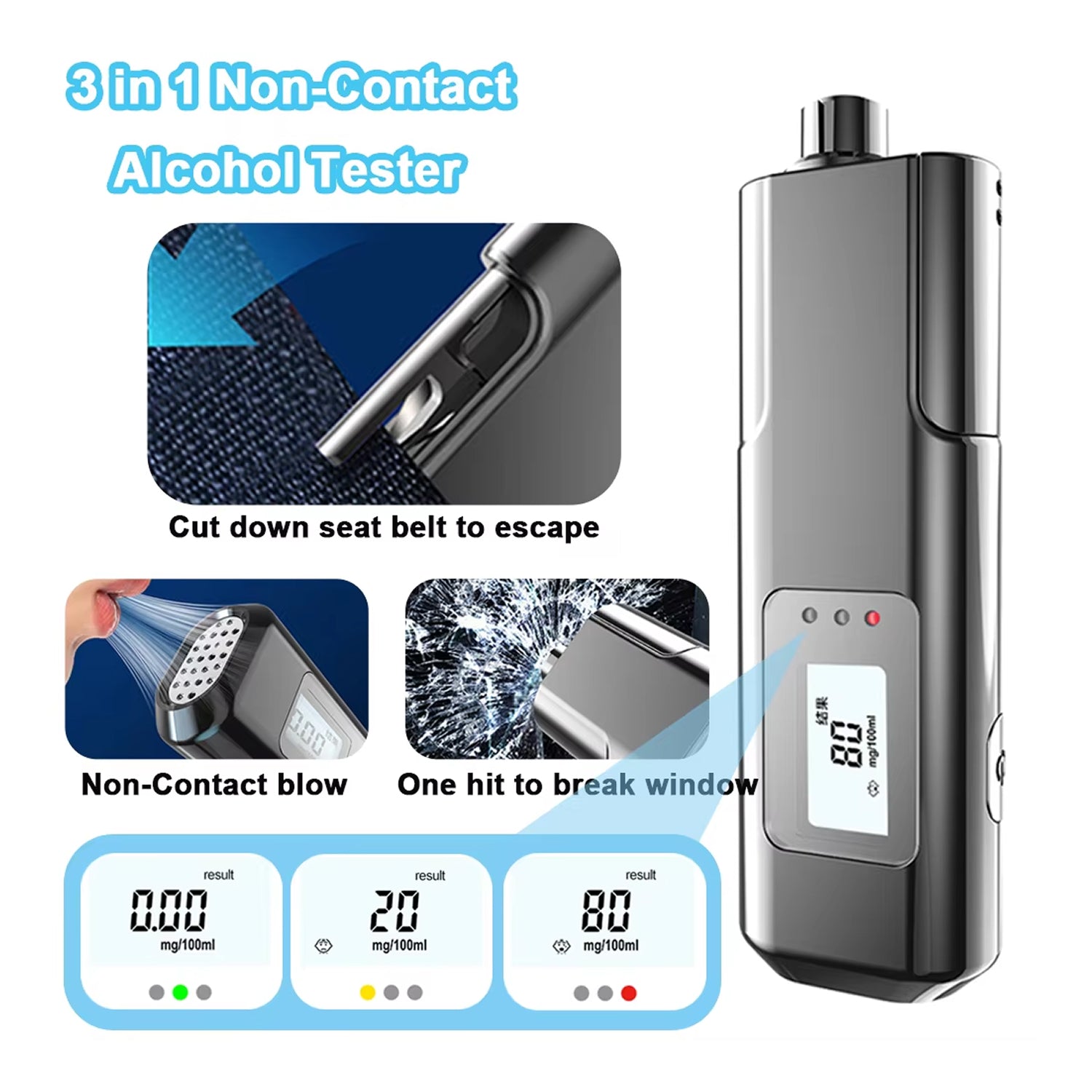 AlyBreath Digital Breathalyzer Contactless Portable BAC Tester with 2.7K Display