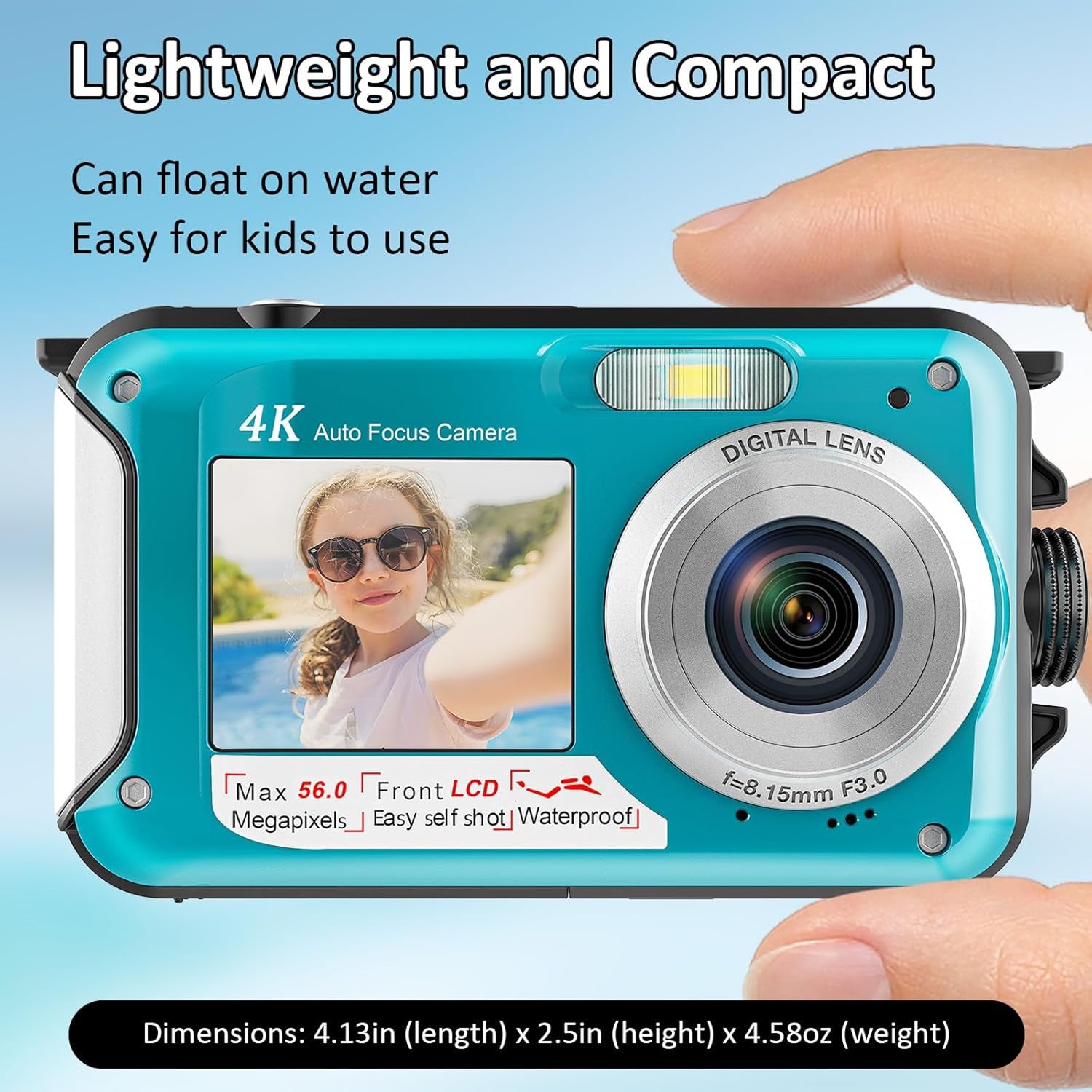 ShotCorix Waterproof Digital Camera 56MP 4K UHD Dual Screen 11FT Underwater Selfie Cam