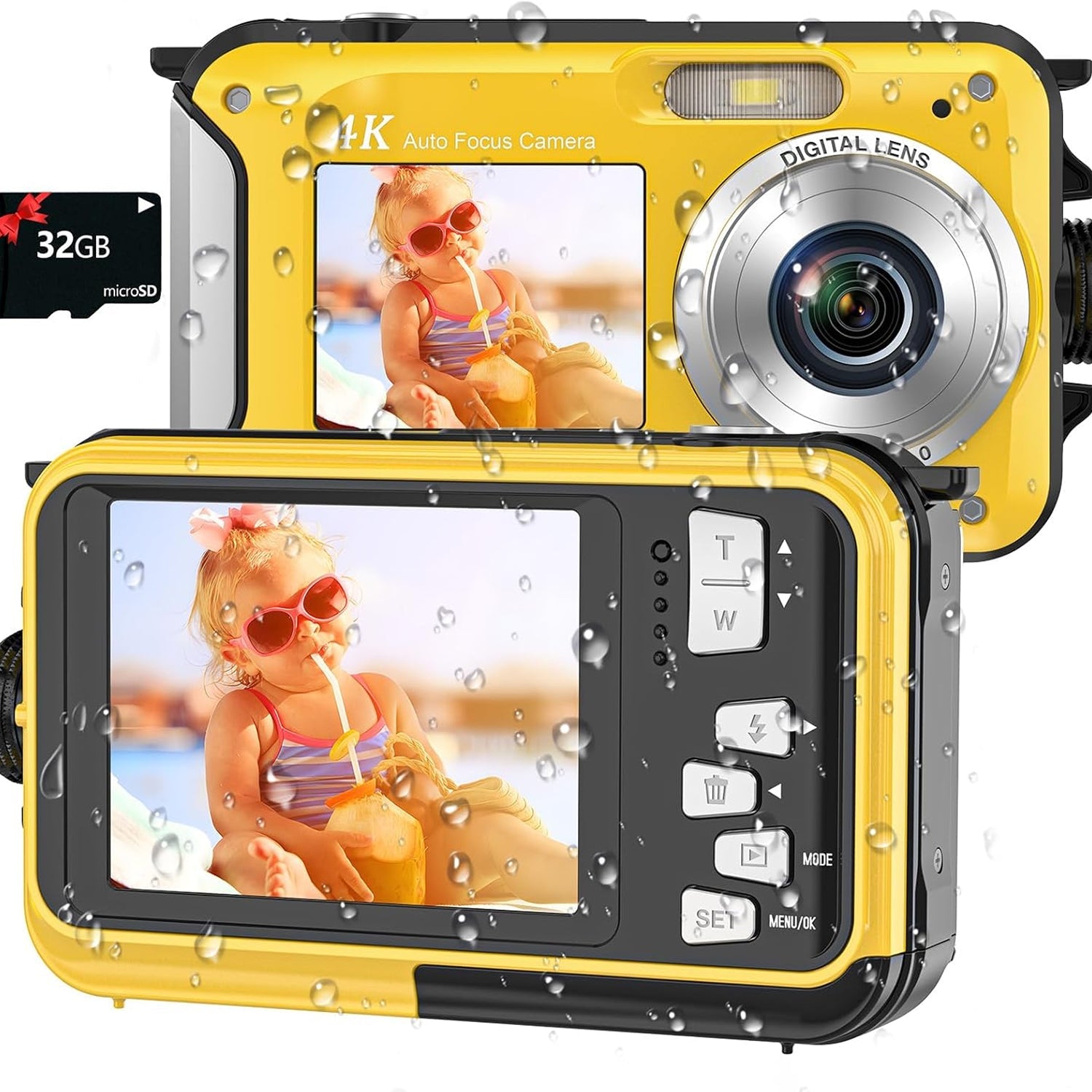 ShotCorix Waterproof Digital Camera 56MP 4K UHD Dual Screen 11FT Underwater Selfie Cam