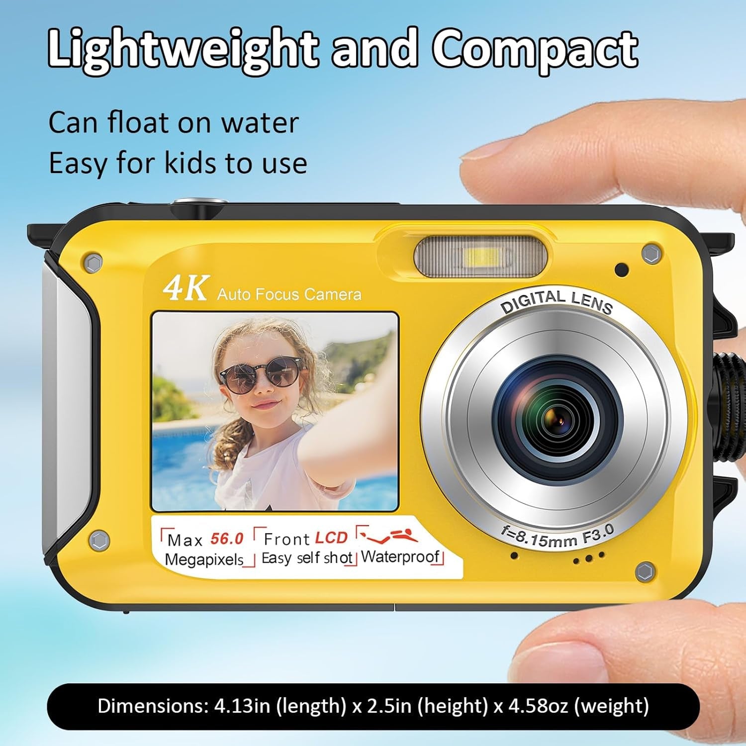 ShotCorix Waterproof Digital Camera 56MP 4K UHD Dual Screen 11FT Underwater Selfie Cam