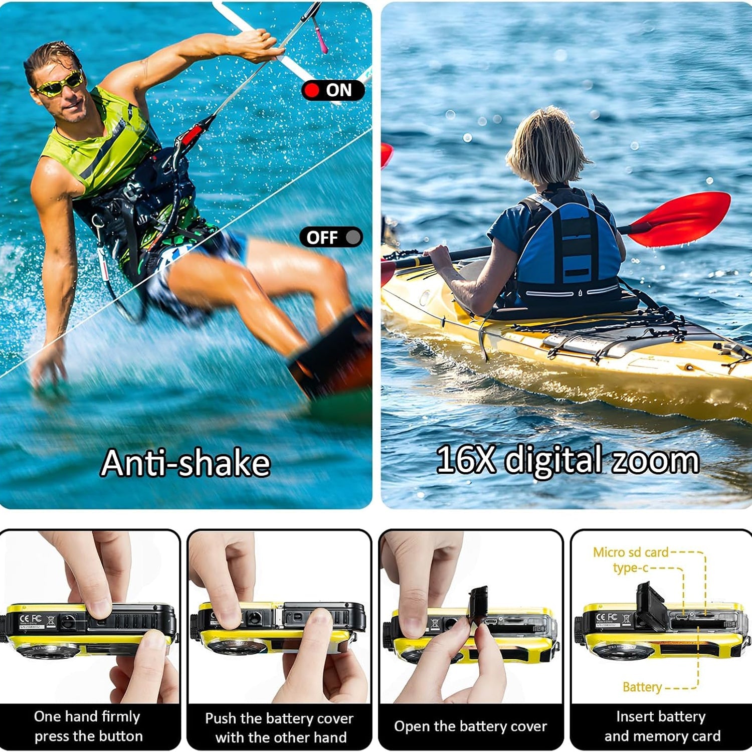 ShotCorix Waterproof Digital Camera 56MP 4K UHD Dual Screen 11FT Underwater Selfie Cam