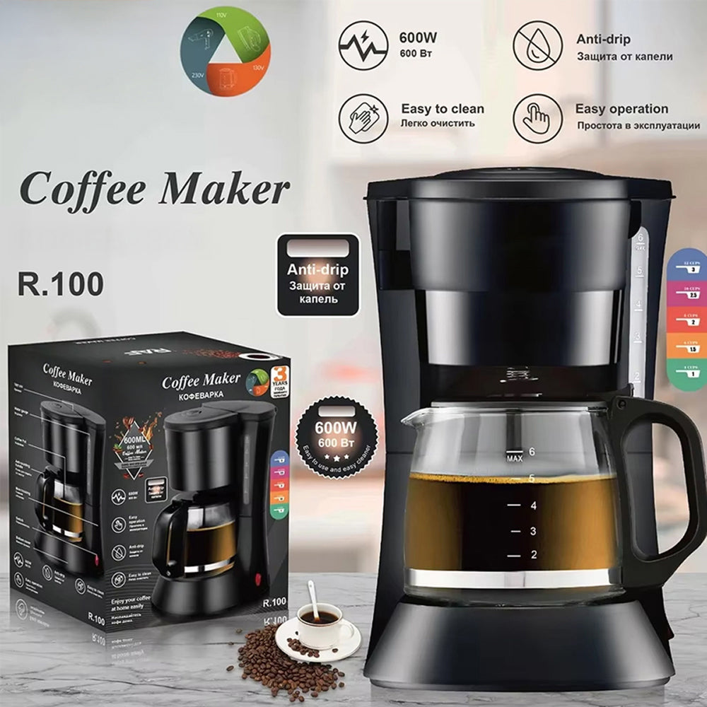 AronClix Drip Coffee Maker 600W Stainless Steel Compact with Reusable Filter & Hot Plate