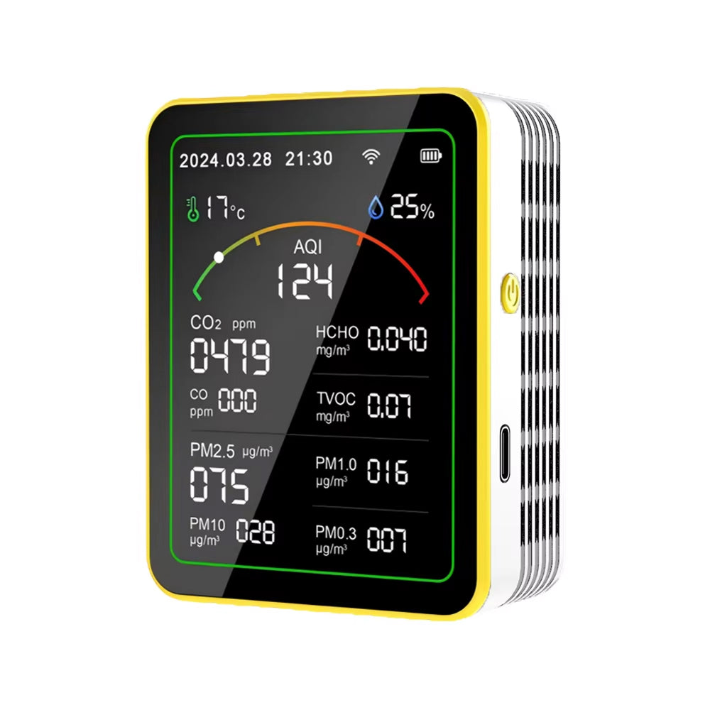 AtmoxAir Air Quality Monitor - 15-in-1 Indoor Pollution Detector, WiFi App Control with NDIR CO2 Sensor, 2.8