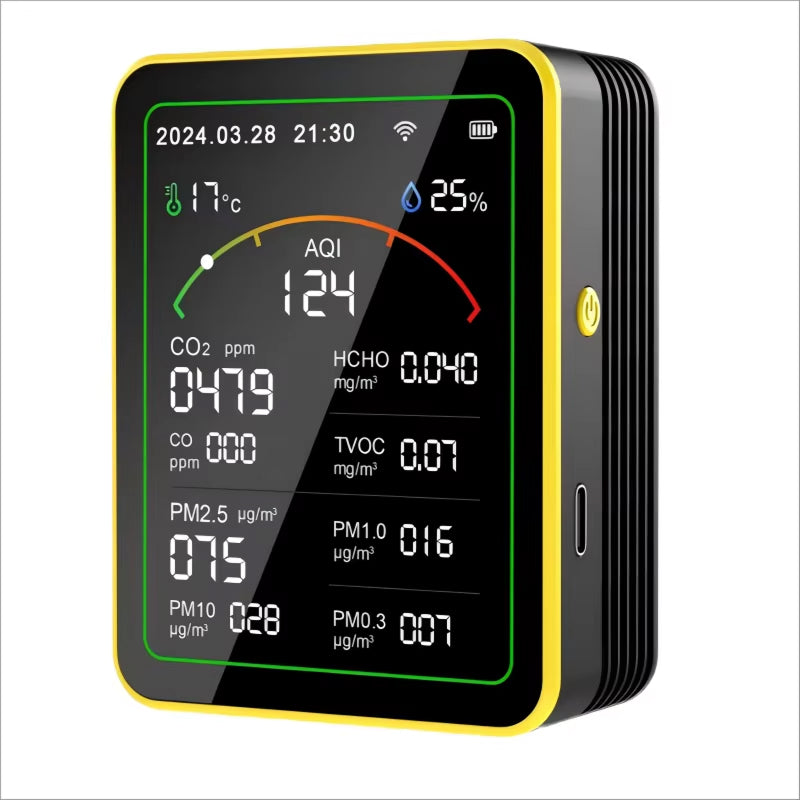 AtmoxAir Air Quality Monitor - 15-in-1 Indoor Pollution Detector, WiFi App Control with NDIR CO2 Sensor, 2.8