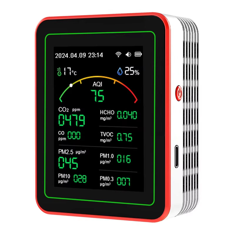 AtmoxAir Air Quality Monitor - 15-in-1 Indoor Pollution Detector, WiFi App Control with NDIR CO2 Sensor, 2.8
