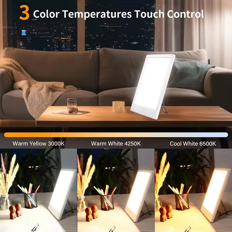 AuraMixa SAD Lamp - 10,000 Lux Light Therapy Lamp with 5 Brightness Levels, 3 Color Temperatures, 360° Rotatable Bracket