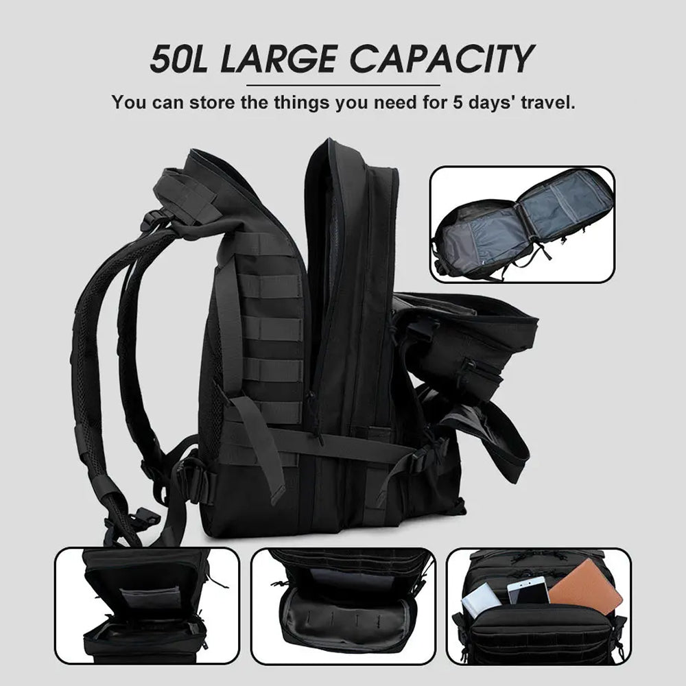 50L Tactical Backpack 900D Oxford Waterproof Military MOLLE Rucksack