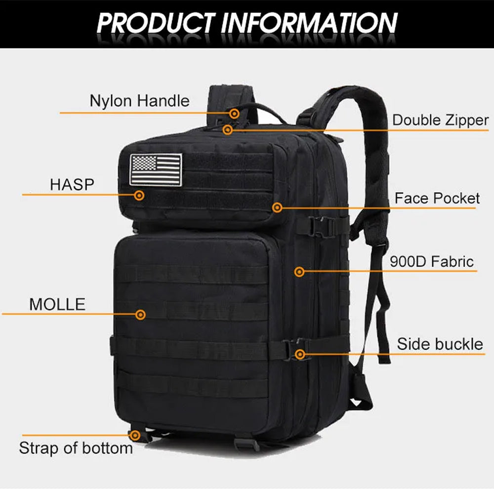 50L Tactical Backpack 900D Oxford Waterproof Military MOLLE Rucksack