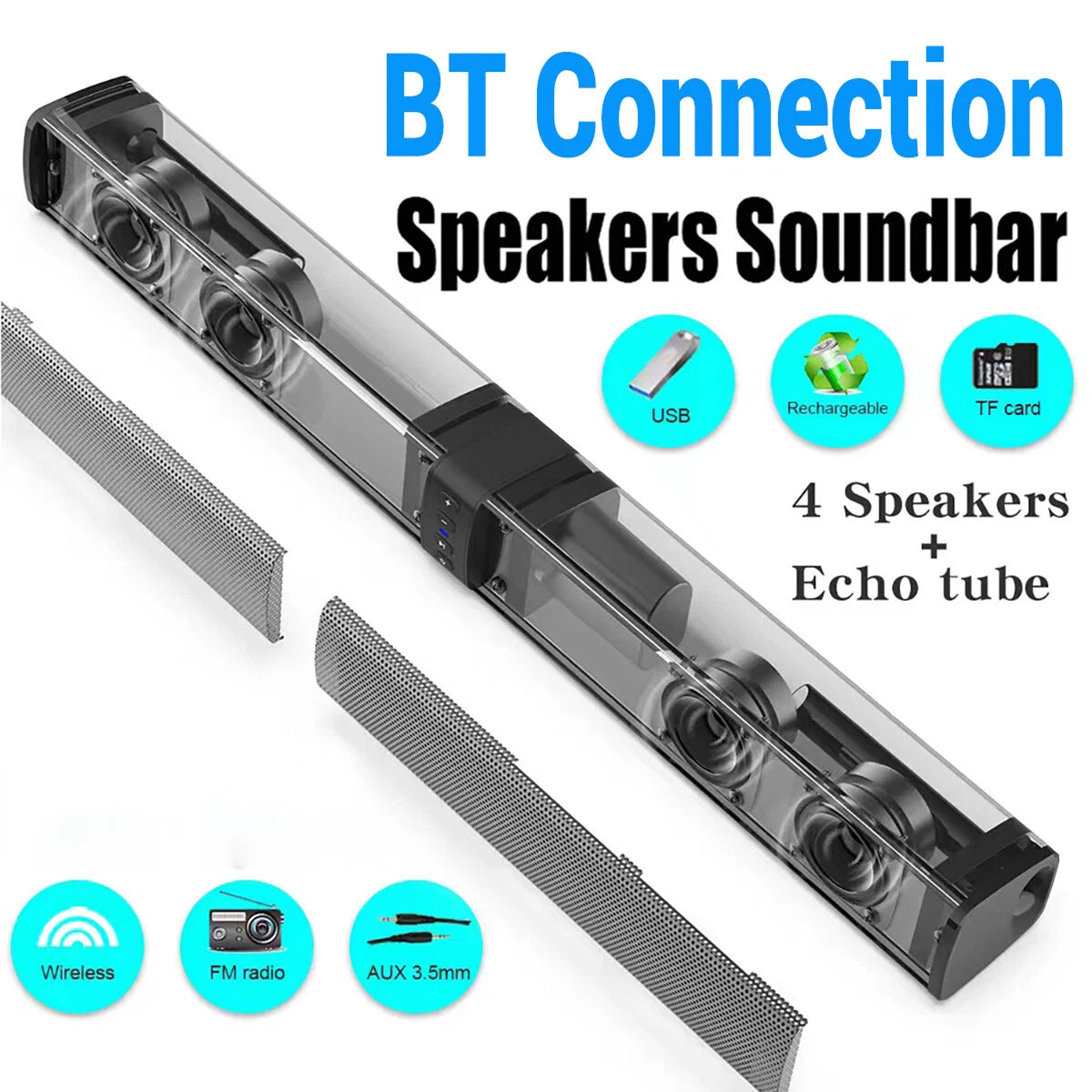 BariSovix TV Soundbar Detachable Bluetooth 5.0 Wireless Speaker System