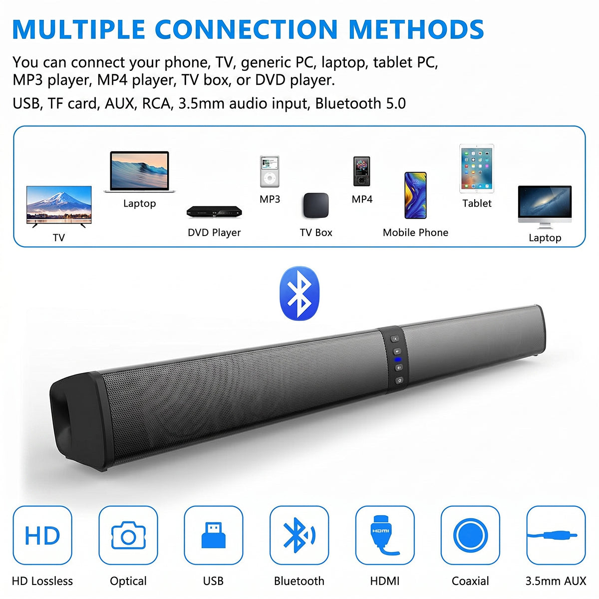 BariSovix TV Soundbar Detachable Bluetooth 5.0 Wireless Speaker System