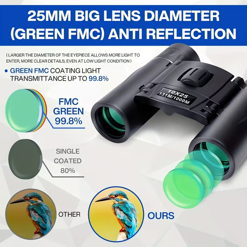 BiniClaxi Compact Binoculars - 180g Ultra-Lightweight Pocket-Sized Optics, 99.8% Light Transmission with FMC Coating and Smartphone Adapter for Hiking