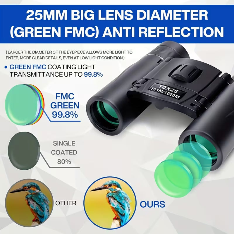 BiniClaxi Bird Watching Binoculars - 180g Ultra-Lightweight Pocket Binoculars, 99.8% Light Transmission FMC Optics