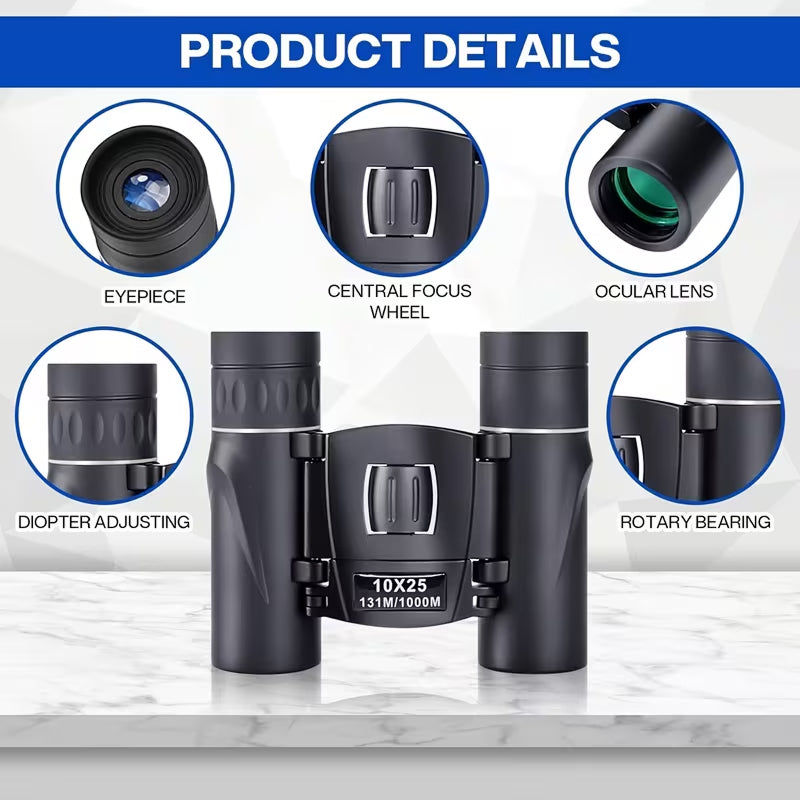 BiniClaxi Compact Binoculars - 180g Ultra-Lightweight Pocket-Sized Optics, 99.8% Light Transmission with FMC Coating and Smartphone Adapter for Hiking