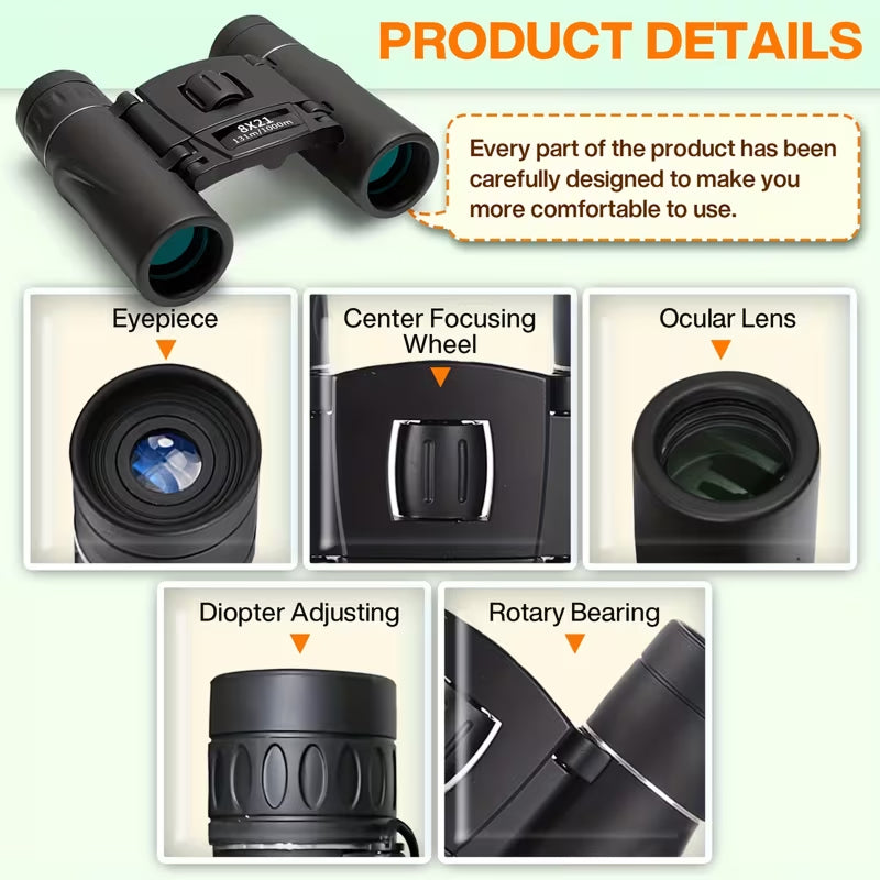 BiniClaxi Bird Watching Binoculars - 180g Ultra-Lightweight Pocket Binoculars, 99.8% Light Transmission FMC Optics