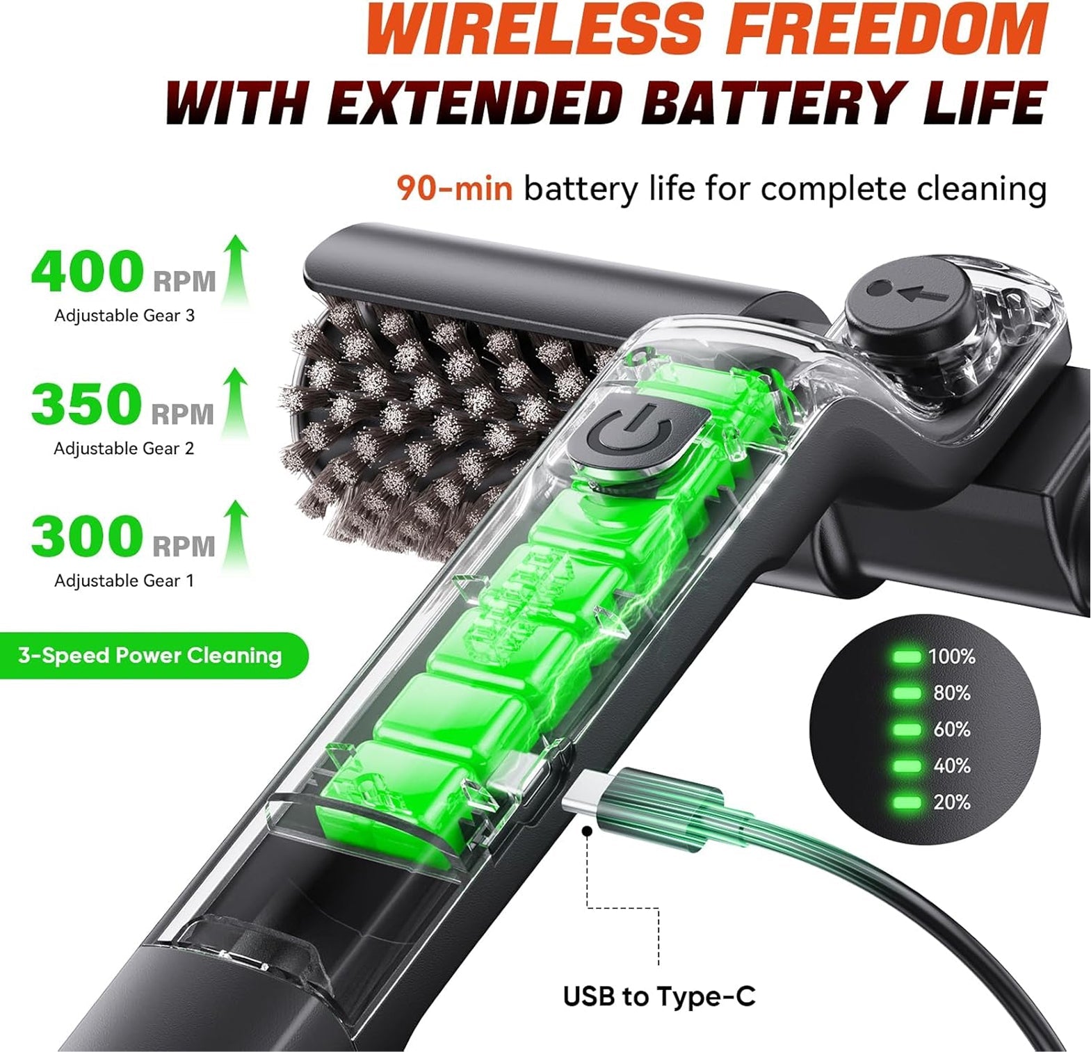 BruxMixi Electric Grill Brush 8-Angle Adjustable Head with 400 RPM 3-Speed Motor and IPX7 Waterproof Design