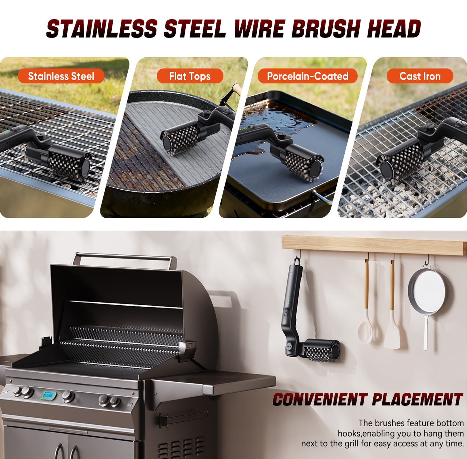 BruxMixi Electric Grill Brush 8-Angle Adjustable Head with 400 RPM 3-Speed Motor and IPX7 Waterproof Design