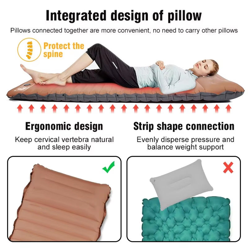 CapixMat Camping Mattress 10cm Thick Sleeping Pad with Foot Pump and Splicing Buttons
