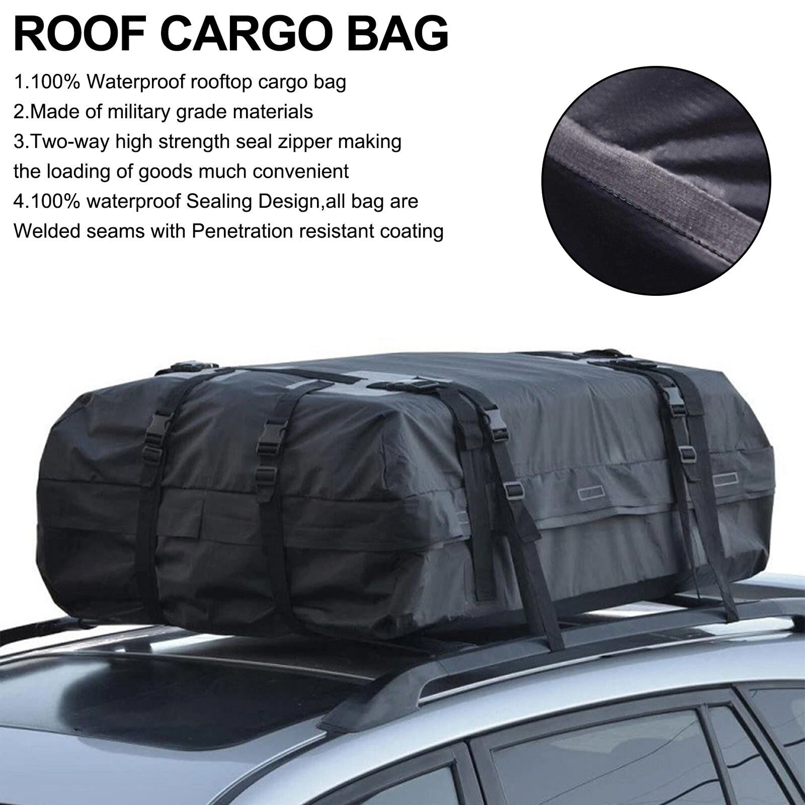 CarixBagi Rooftop Cargo Bag 15 Cubic Feet 100% Waterproof Military-Grade Carrier