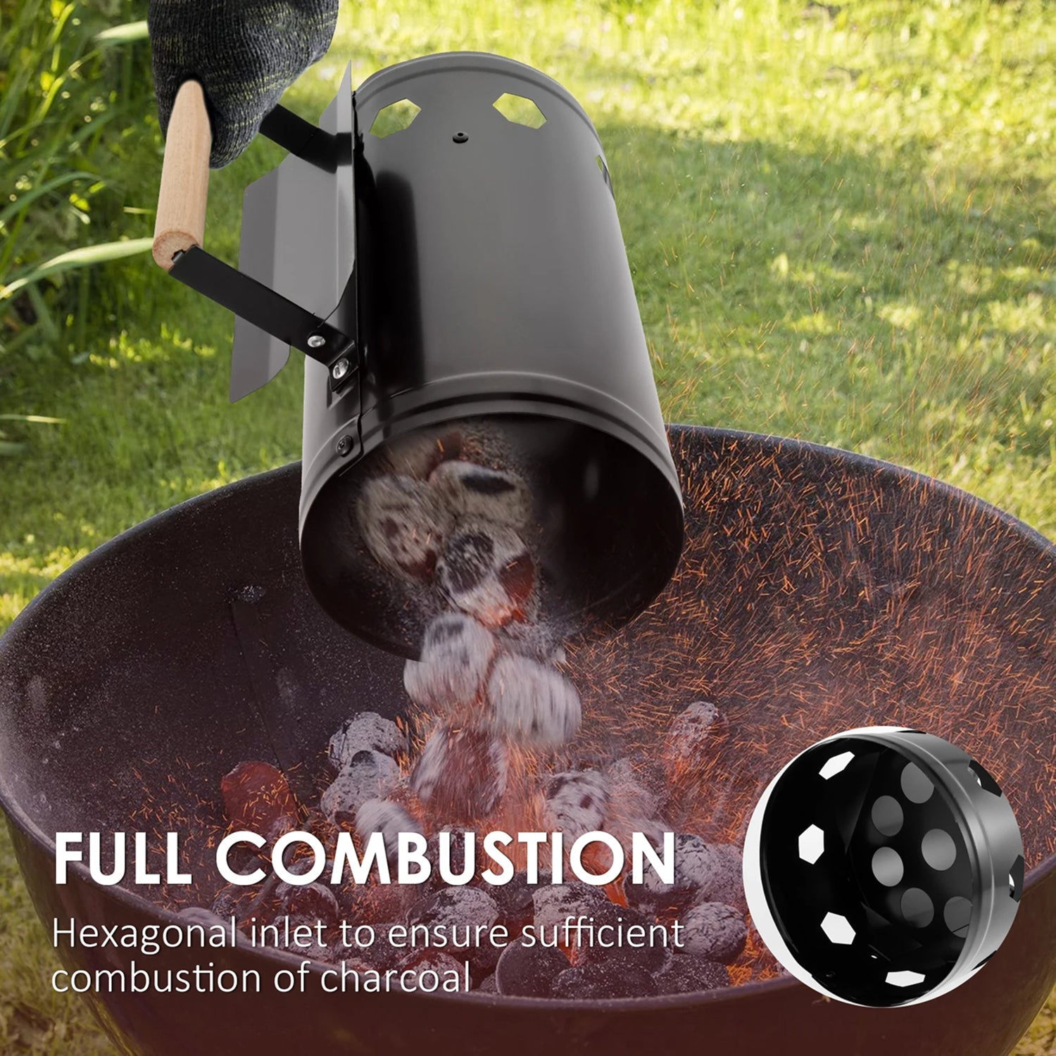 66 Large Capacity Charcoal Chimney Starter, Quick Light No Lighter Fluid Required