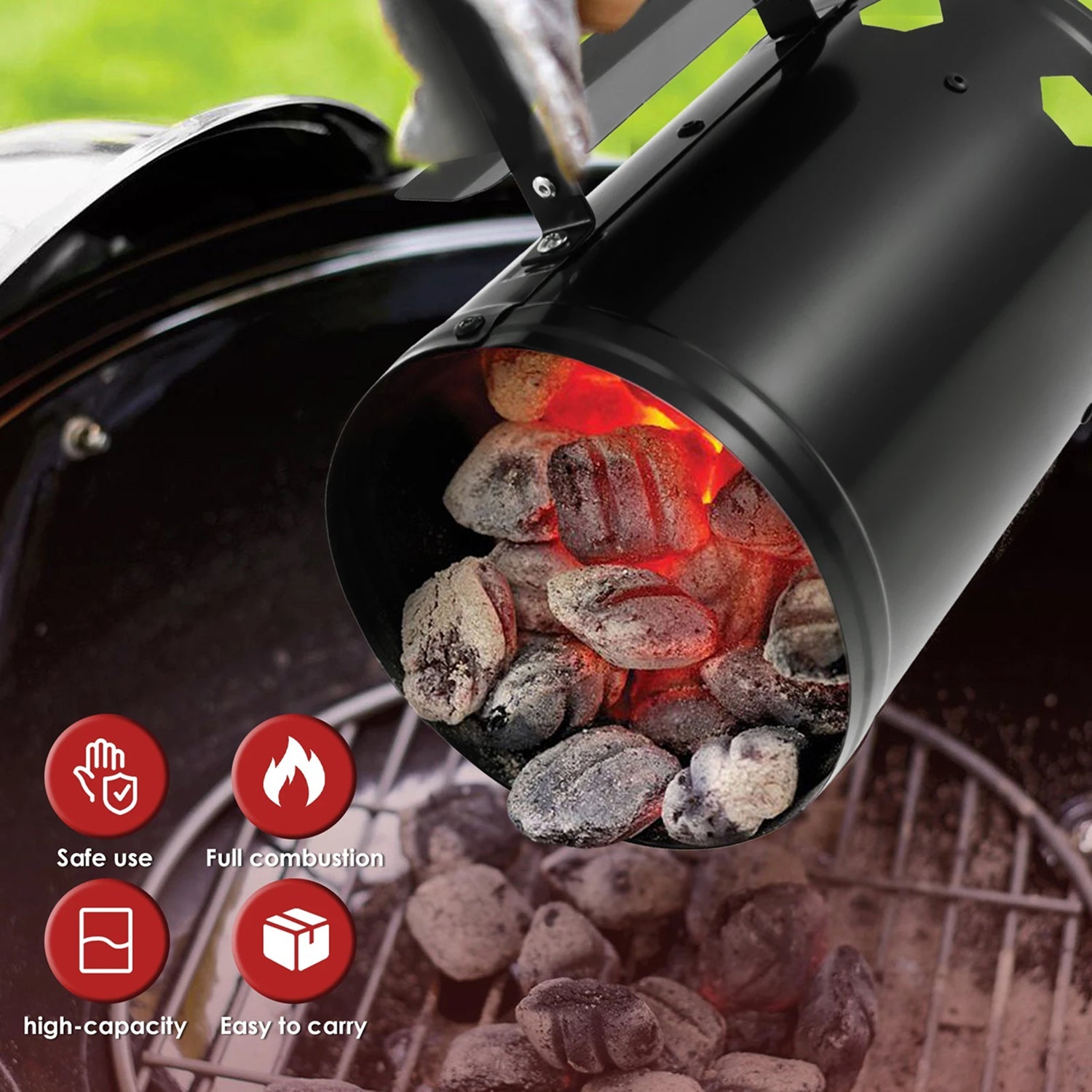 66 Large Capacity Charcoal Chimney Starter, Quick Light No Lighter Fluid Required