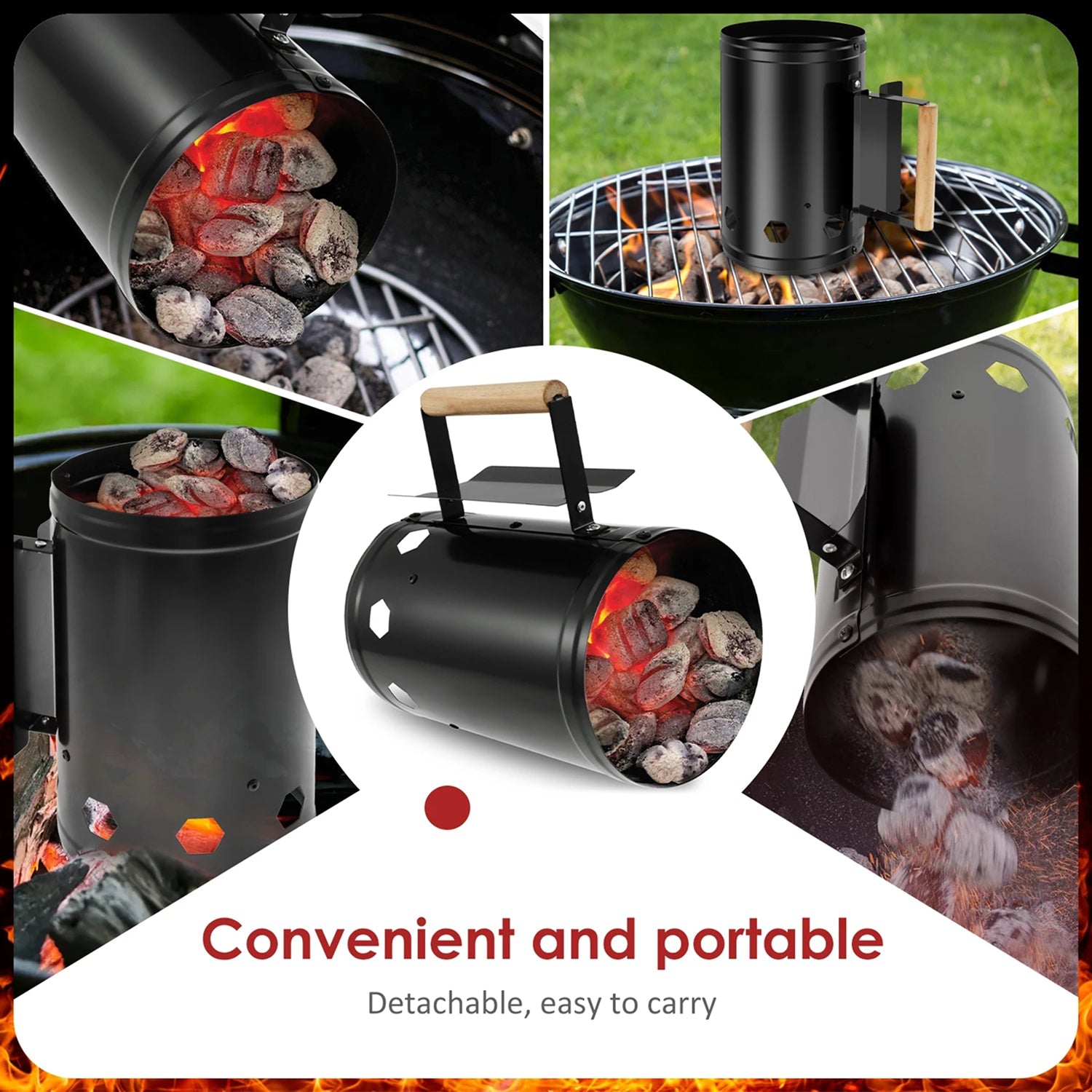66 Large Capacity Charcoal Chimney Starter, Quick Light No Lighter Fluid Required