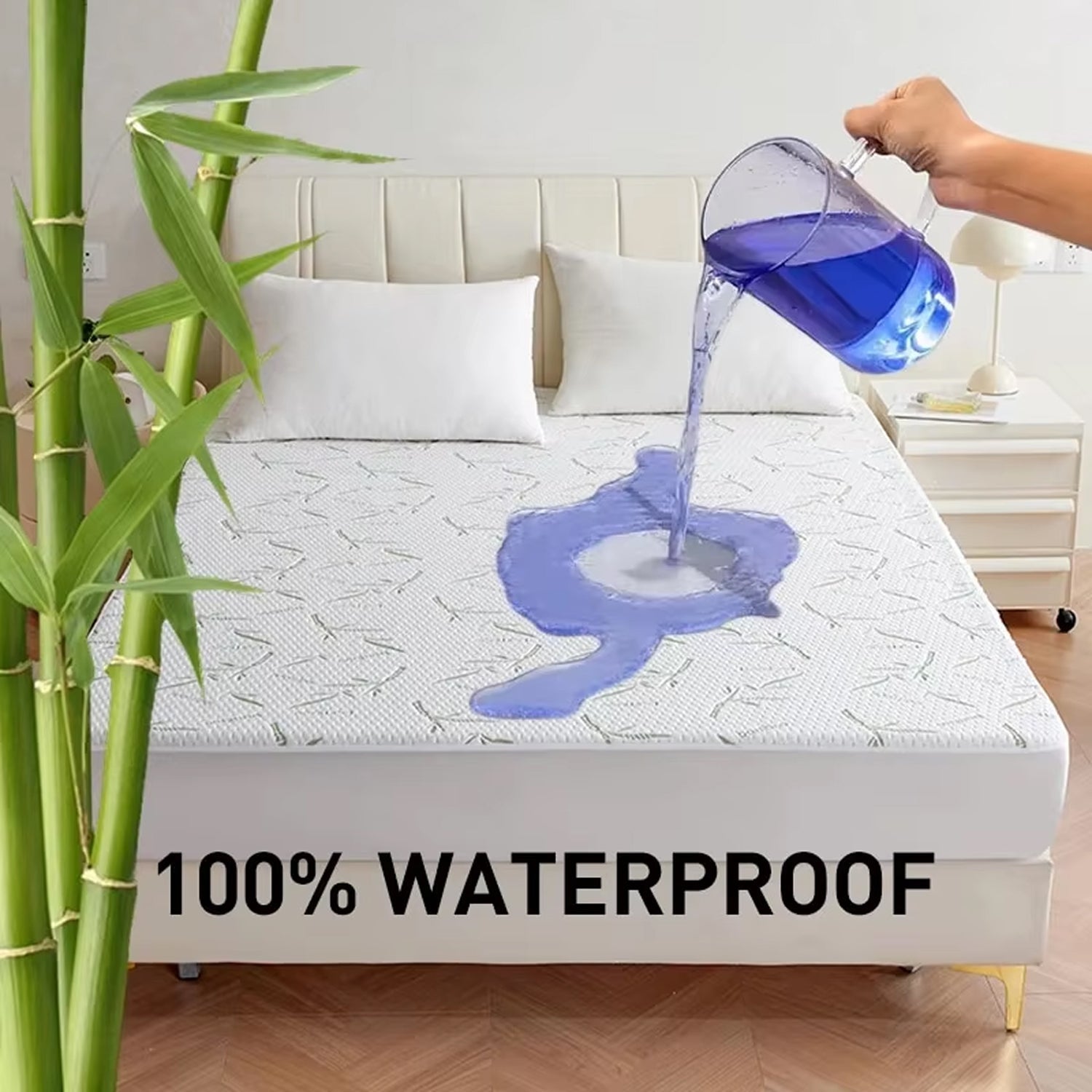 CosheMiv Cooling Bamboo Sheets 100% Waterproof Deep Pocket Luxury Bedding Set