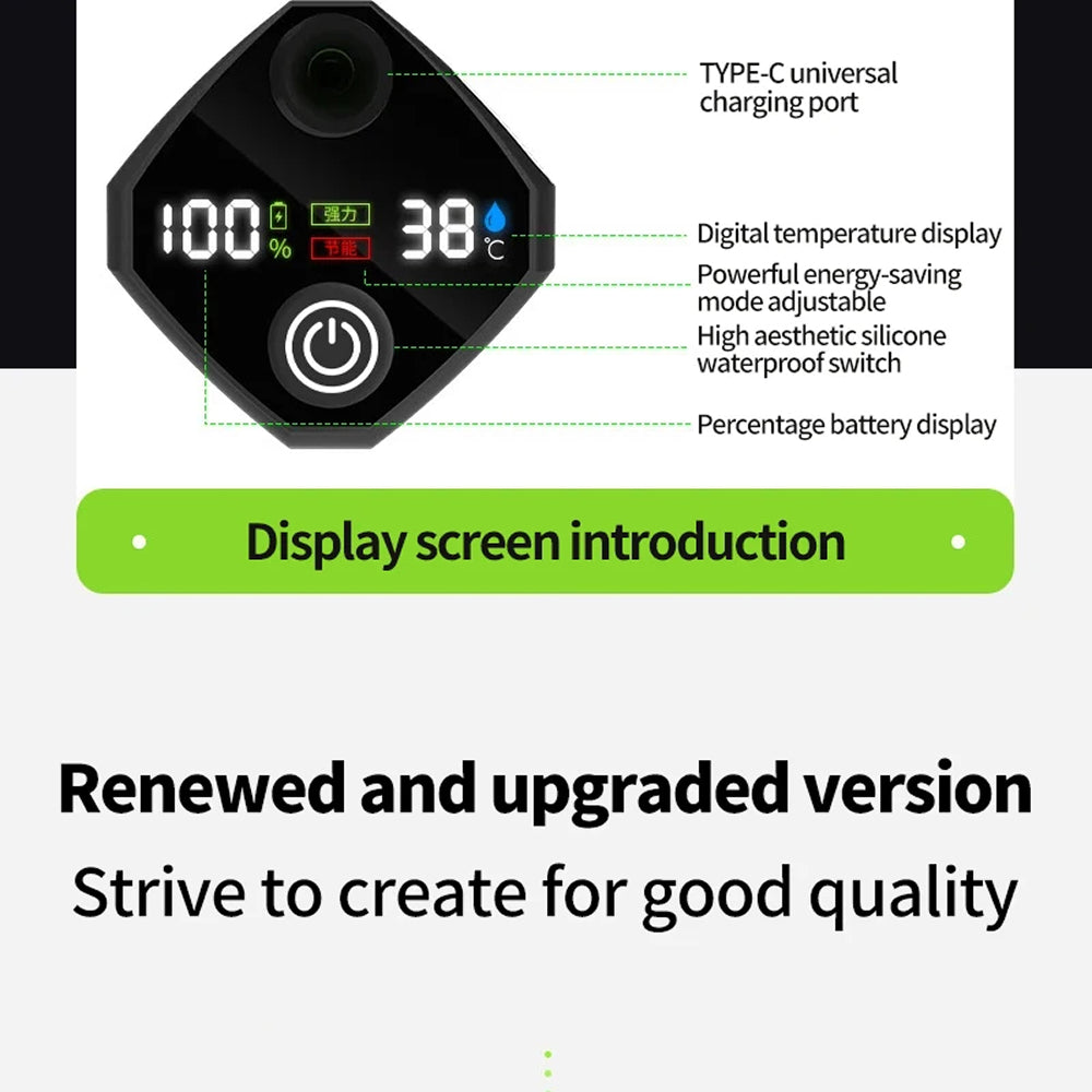 CiShowix Portable Camping Shower 6000mAh Battery USB-C Smart Digital Temperature Display IPX7