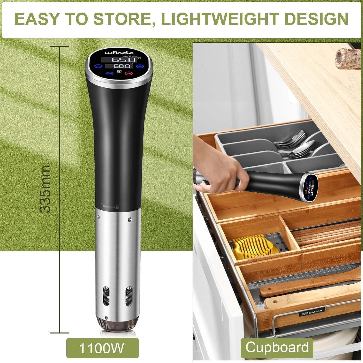 CimixCo 1100W Ultra-Slim Sous Vide Immersion Circulator with ±0.1°C Precision, IPX7 Waterproofing and 3D Rapid-Heat Technology